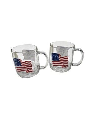 2pc Vintage Pledge Of Allegiance Us Flag Clear Glass Mug Set